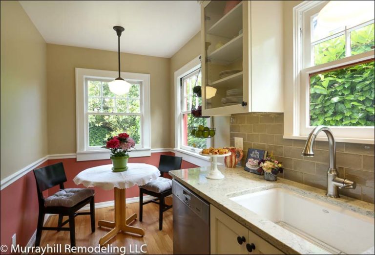 Remodeled kitchen with custom cabinetry and hardwood floors near Cedar Hills, OR